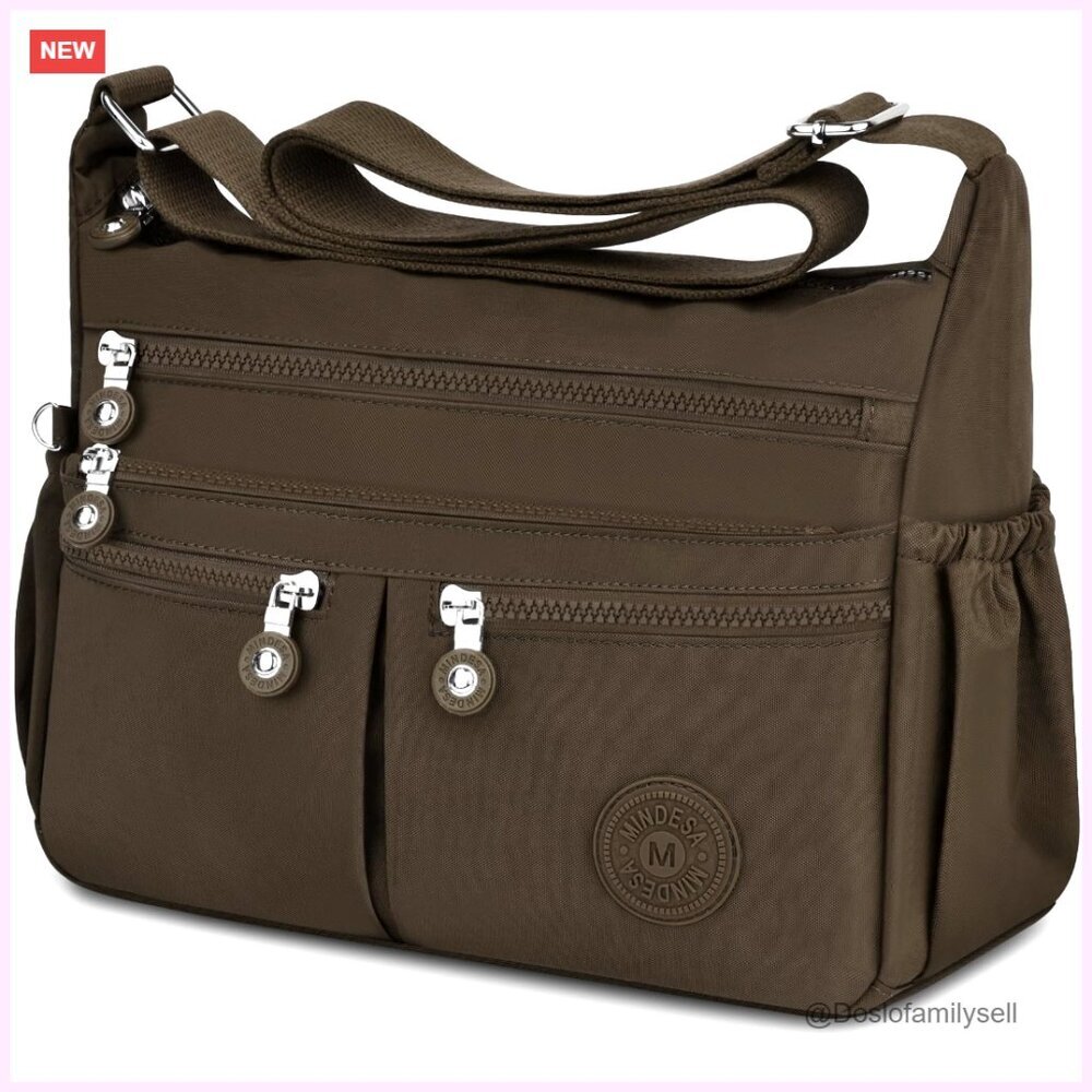 Large Waterproof Nylon Crossbody Bag with 11 Pockets Travel Purse